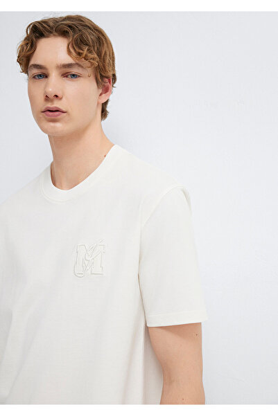 Mavi Mj Logo Detailed Ecru T-Shirt Loose Fit / Comfortable Loose Cut 0612885-...