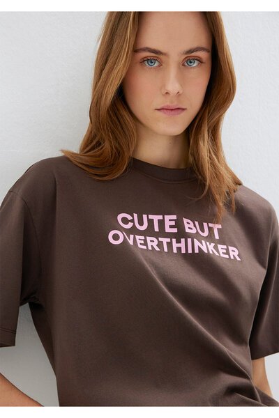 Mavi Slogan Printed Brown T-Shirt Loose Fit / Relaxed Fit 1614012-88067