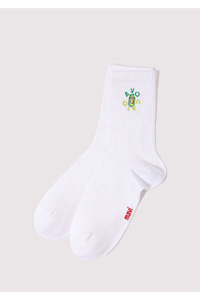 Mavi Avocado Embroidered White Socks. 1913253-620