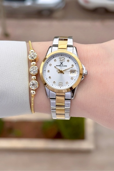 Daniel Klein Yellow Silver Color Women's Wrist Watch