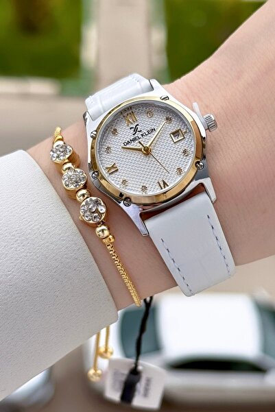 Daniel Klein Case Gold Silver Cord White Color 29 mm Women Wrist Watch & Brac...