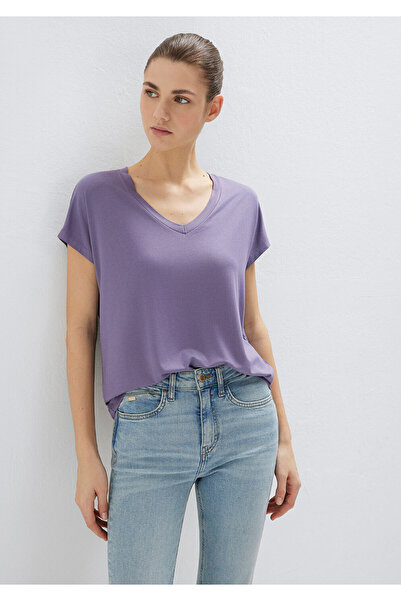 Mavi Lila Basic-Viskose-T-Shirt mit V-Ausschnitt, reguläre Passform 167714 -7...