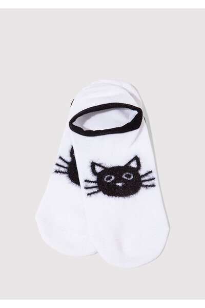 Mavi Cat Printed White Ballerina Socks 1911854-70094