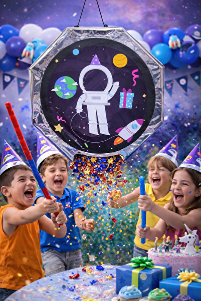 Fillikutum Astronot Temalı Pinyata ve Sopası – Katlanabilir Doğum Günü Parti ...