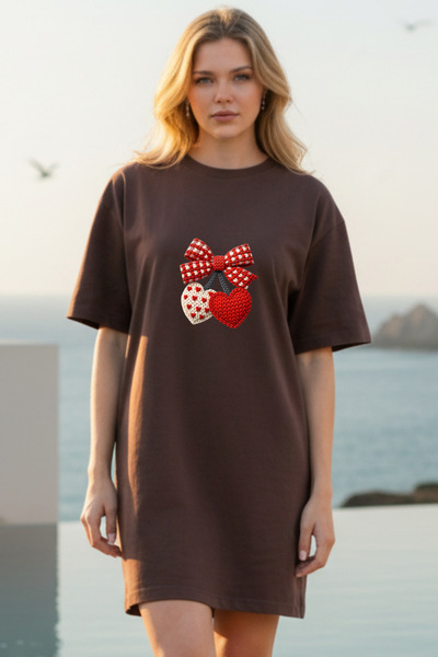 HOFFNUNG Γυναικείο κοντομάνικο μπλουζάκι με λαιμόκοψη Φόρεμα νυχτικό