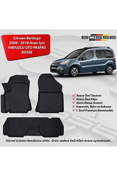 BOSSE Citroen Berlingo Paspas Araca Özel 2008 2019 Arası Paspas 3D Havuzlu Pa...