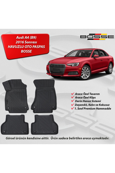 BOSSE Audi A4 Paspas Araca Özel (B9) 2016 Sonrası 3D Havuzlu Oto Paspas 3D Ha...