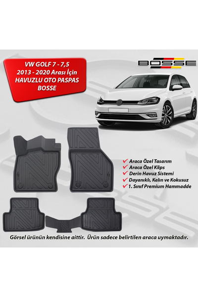 BOSSE VW Golf 7 Paspas 7,5 Paspas Araca Özel 2013 2020 3D Havuzlu Oto Paspas