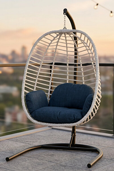 KalyonHome Capri Rattan Tek Kişilik Bahçe Salıncağı Bahçe Mobilyası Balkon Sa...