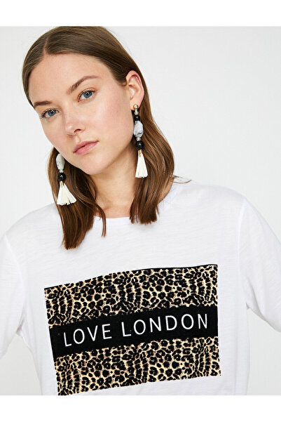 Koton Μπλουζάκι με στάμπα λεοπάρ και λαιμόκοψη ποδηλάτου, κανονική εφαρμογή