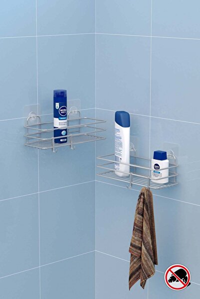 Teknotel 2 τεμάχια θήκη σαμπουάν για ράφι μπάνιου με αυτοκόλλητους γάντζους Α...