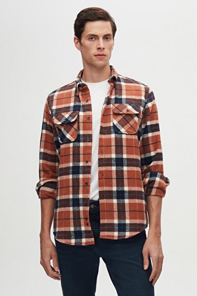 D'S Damat Ds Damat Slim Fit Καρό Χειμερινό Πουκάμισο Ξυλοκόπος με σχέδιο κανέλας