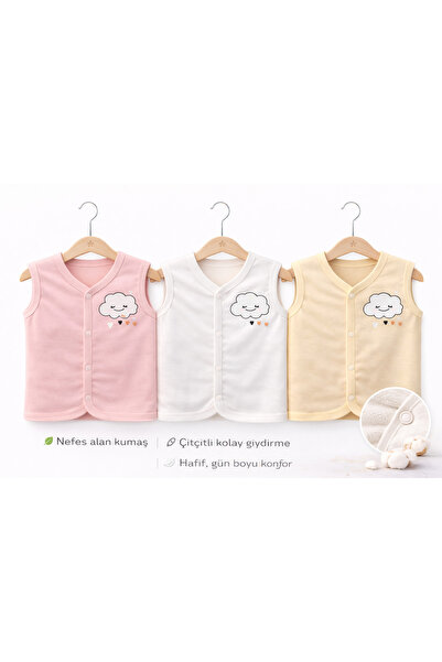 canmana kids&baby Bebek Yelek 3’lü Set %100 Pamuk Çıtçıtlı Yumuşak Dokulu Beb...