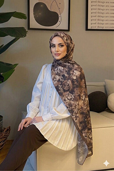 Gogoey Μυστικό μοτίβο λουλουδιών Βαμβακερό μεταξωτό σάλι μπρονζέ