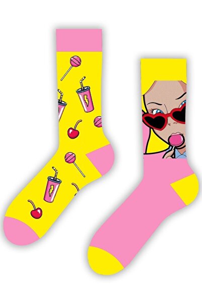 CARNAVAL SOCKS Αριστερά και δεξιά πολύχρωμες κάλτσες με μοτίβο κερασιών και κ...
