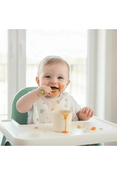 Babyjem Silicone Cup + Silicone Feeding Spoon Ecru Silicone Baby Feeding Set