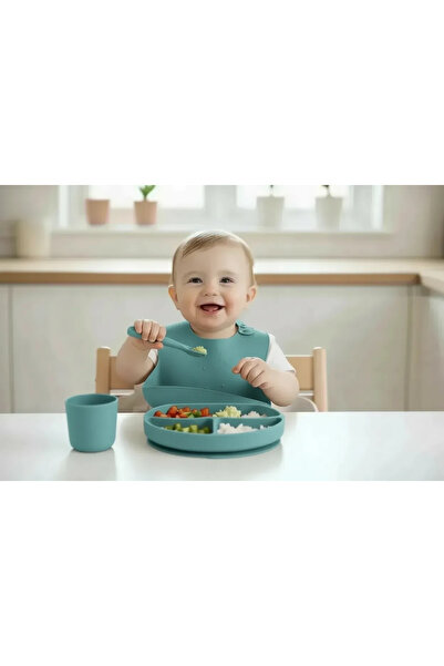 Babyjem Σετ φαγητού σιλικόνης μέντας - σαλιάρα, πιάτο, κύπελλο και κουτάλι χω...