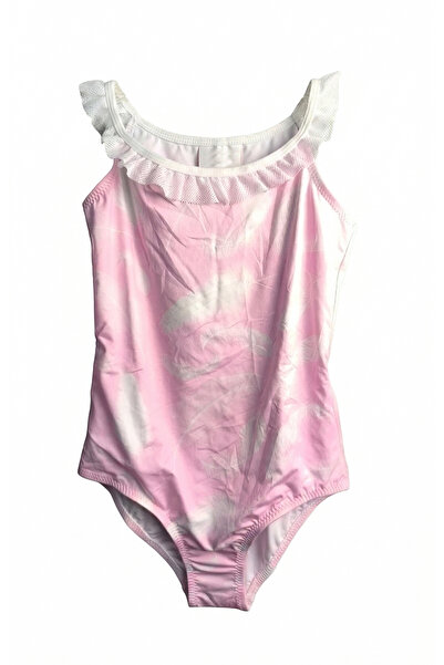 LOOK ME Feather Patterned Fairytale Design Girls' Swimsuit with Mesh Shoulders