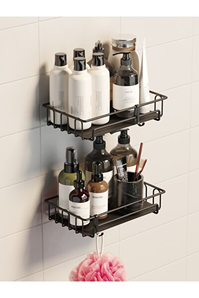 Tekno-tel Teknotel Adhesive Hooked 2-Piece Bathroom Shelf Shampoo Holder Matt...