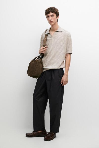Massimo Dutti Kısa kollu örgü detaylı polo tişört