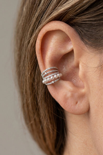 Elika Silver Kadın İncili Kutup Model Kıkırdak Küpe / Ear Cuff