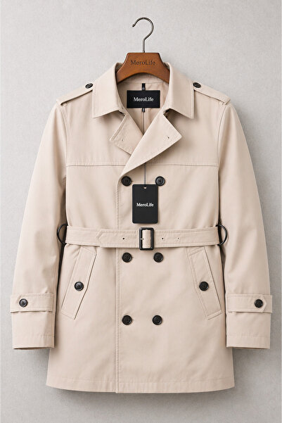 Mero Life Ανδρική κρεμ εποχιακή καμπαρντίνα με διπλό στήθος