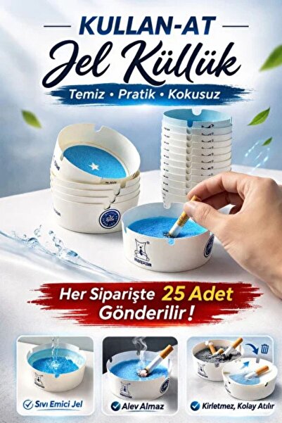 HİROS'H 25 Adet Tek Kullanımlık Küllük Kullan At Kül Tablası Kokusuz Taşınabilir Pratik Jel Küllük