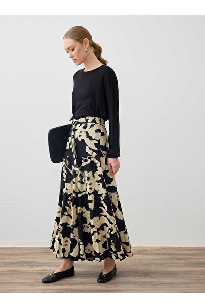 Refka Τυπωμένη ιξώδης φούστα - Μαύρη - Μπεζ με σχέδιο - Refka