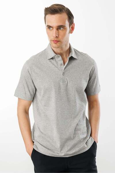 Desen Triko Erkek Polo Yaka Merserize T-shirt Füme