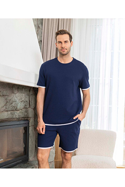 Aydoğan Lodos Store Men's Short Sleeve Shorts Waffle Textured Pajama Set Rela...