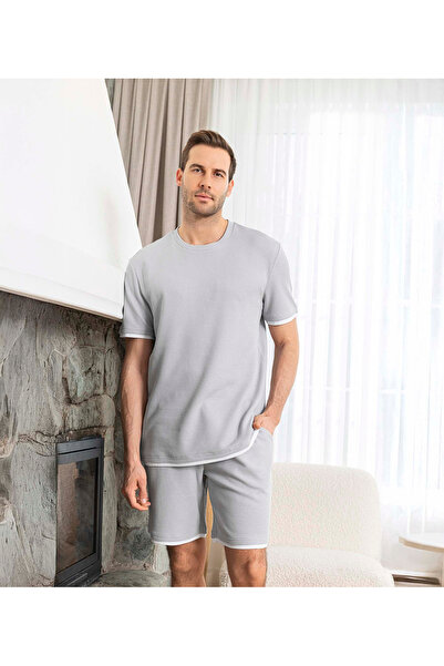 Aydoğan Lodos Store Ανδρικό κοντομάνικο σετ πιτζάμες με υφή βάφλας και σορτς,...