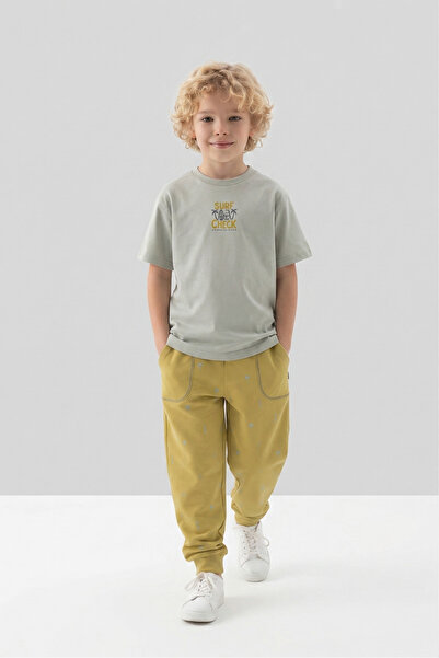Black One Crew Neck Tropical Patterned Boys' 2-Piece Bottom Top T-Shirt Pants...