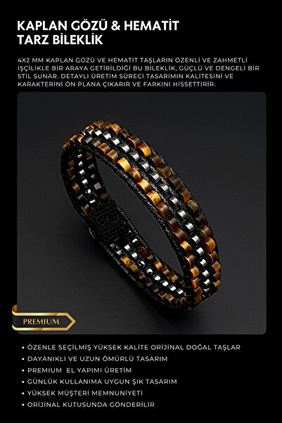 Seven Art Jewelry Doğal Taş Bileklik, Kaplan Gözü ve Hematit Tarz Bileklik, E...