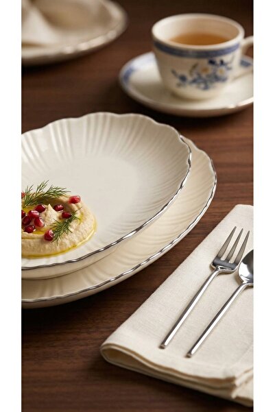 KÜTAHYA HOME Timeless Elegance 2'li 25 cm Gümüş Porselen Kayık Salata Takımı ...
