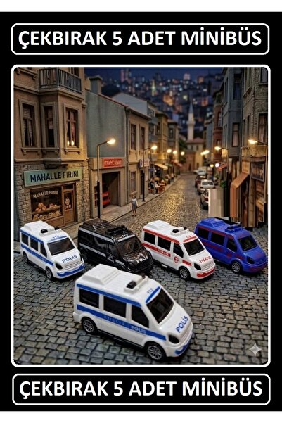 ALYTOYS Araç Set 5 Adet Çek Bırak 112 Acil Minibüs Set Ambulans Itfaiye Polis Jandarma Emniyet 11x25cm