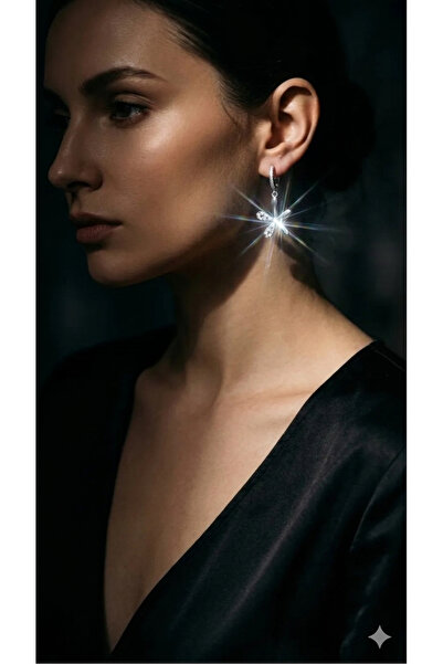 Siya Silver أقراط من الفولاذ على شكل زهرة الأقحوان متدلية من حجر الزركون