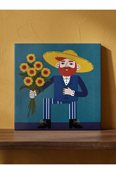 Henno Çiçekli Van Gogh Figürü 20x20 cm Illustrasyon Kanvas Tablo – Zarif Deko...
