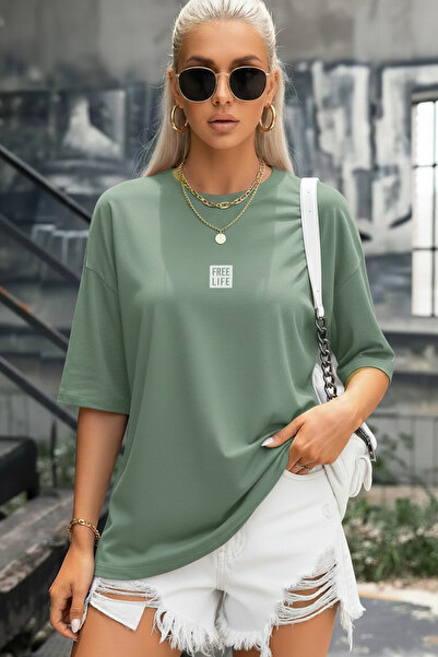 Teenage Millionaire Γυναικείο μπλουζάκι Free Life σε ανοιχτό πράσινο χρώμα με...
