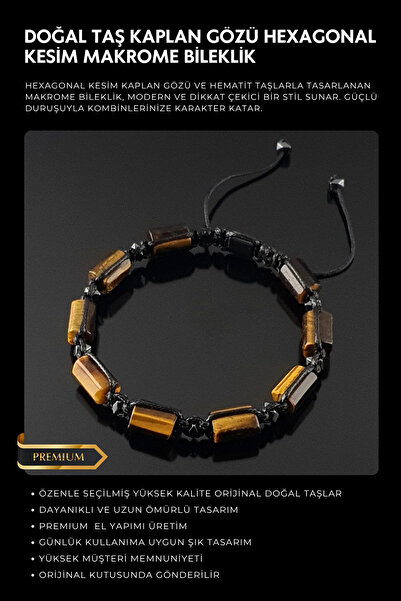 Seven Art Jewelry Doğal Taş Bileklik, Kaplan Gözü ve Hematit Taşı Bileklik,He...