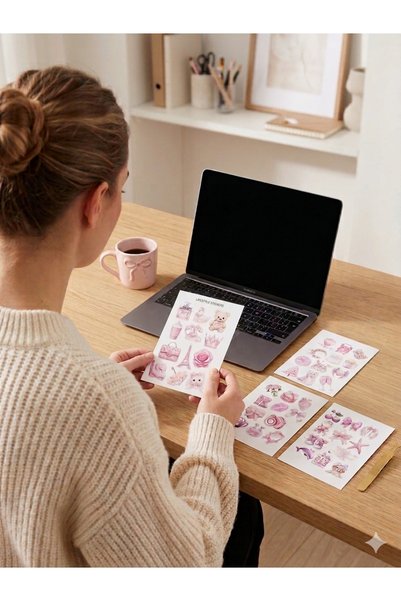 Studio D arte DIY KIT 45 Pieces 4 Sheets Coquette Pink Sticker Set Bullet Journal Agenda Laptop Phone Sticker Label