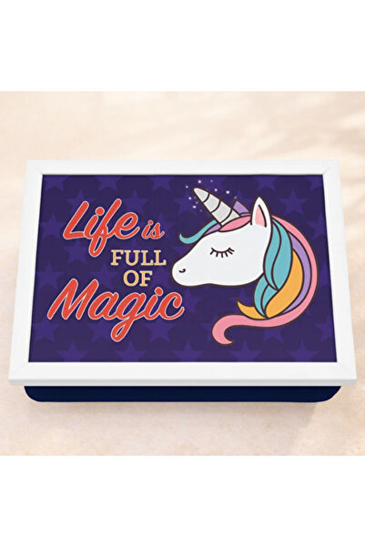 esdekor Luyano Minderli Keyif Kahvaltı Tepsisi Unicorn 46x36 cm Ahşap Desenli...