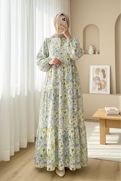 HİJABAYA Φόρεμα με μοτίβο λουλουδιών και μανίκια με μισό κουμπί και ελαστικό ...