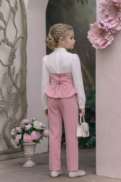 nora dress mini luxe Girls' Stone-Detail Peplum Blouse Pants Shirt Bag Set - Wedding, Graduation and Event Combination