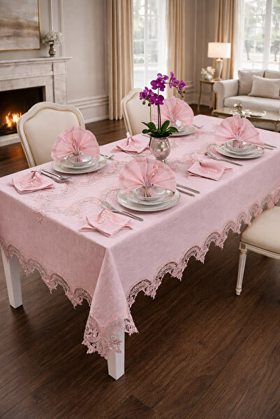 Finezza Σετ επιτραπέζιων σκευών από ύφασμα εταμίνης με δαντέλα Ahsen 8 τεμάχι...