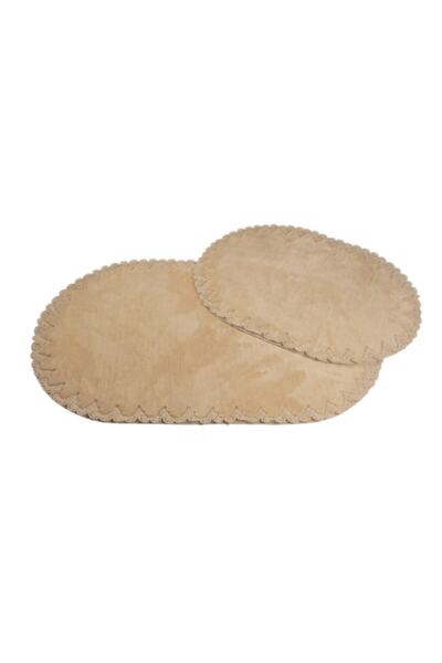 MK HOMETEKS Mk-Hometeks Kırçiçeği Oval Large Beige 2-Piece Bath Mat Set