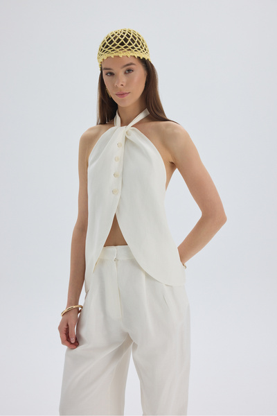 BOHEMAİ Prasetsah Bağlamalı Ekru Crop Pantolon Takım