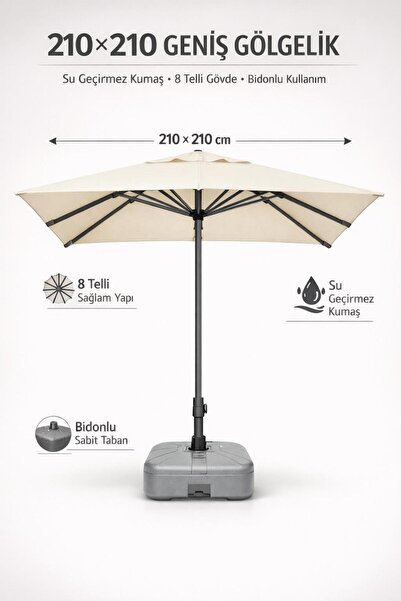 Alubrella Cream Parasol Square, 210/210 8-wire, Waterproof Fabric, Canister