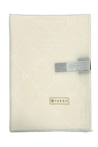 Vakko Cotton Silk Shawl - Monogram - Ecru