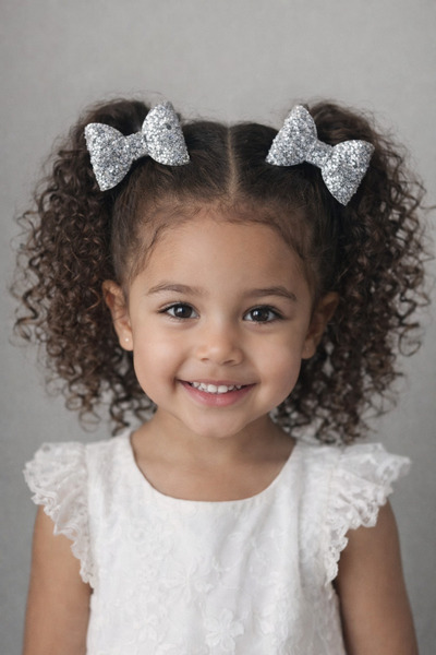 Toka Perisi Baby Silver 2 τεμαχίων Mini Luna Bow Klisp πόρπη