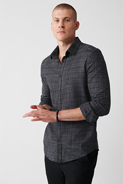 Avva Мъжка черна риза с класическа яка от 100% памук A32Y2096